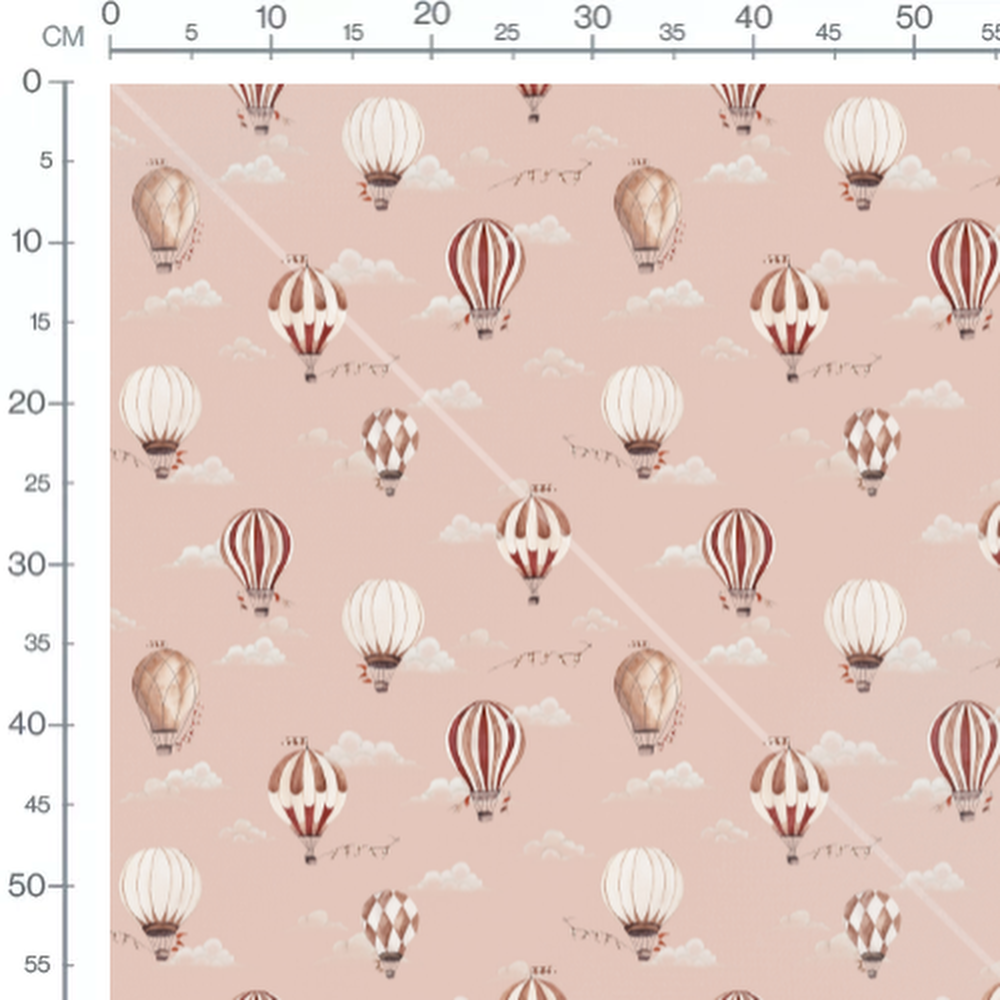 Tissu - Montgolfières et nuages roses
