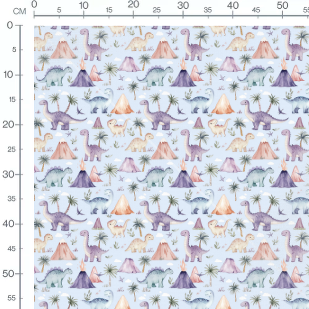 Tissu - Dinosaures violets et volcans