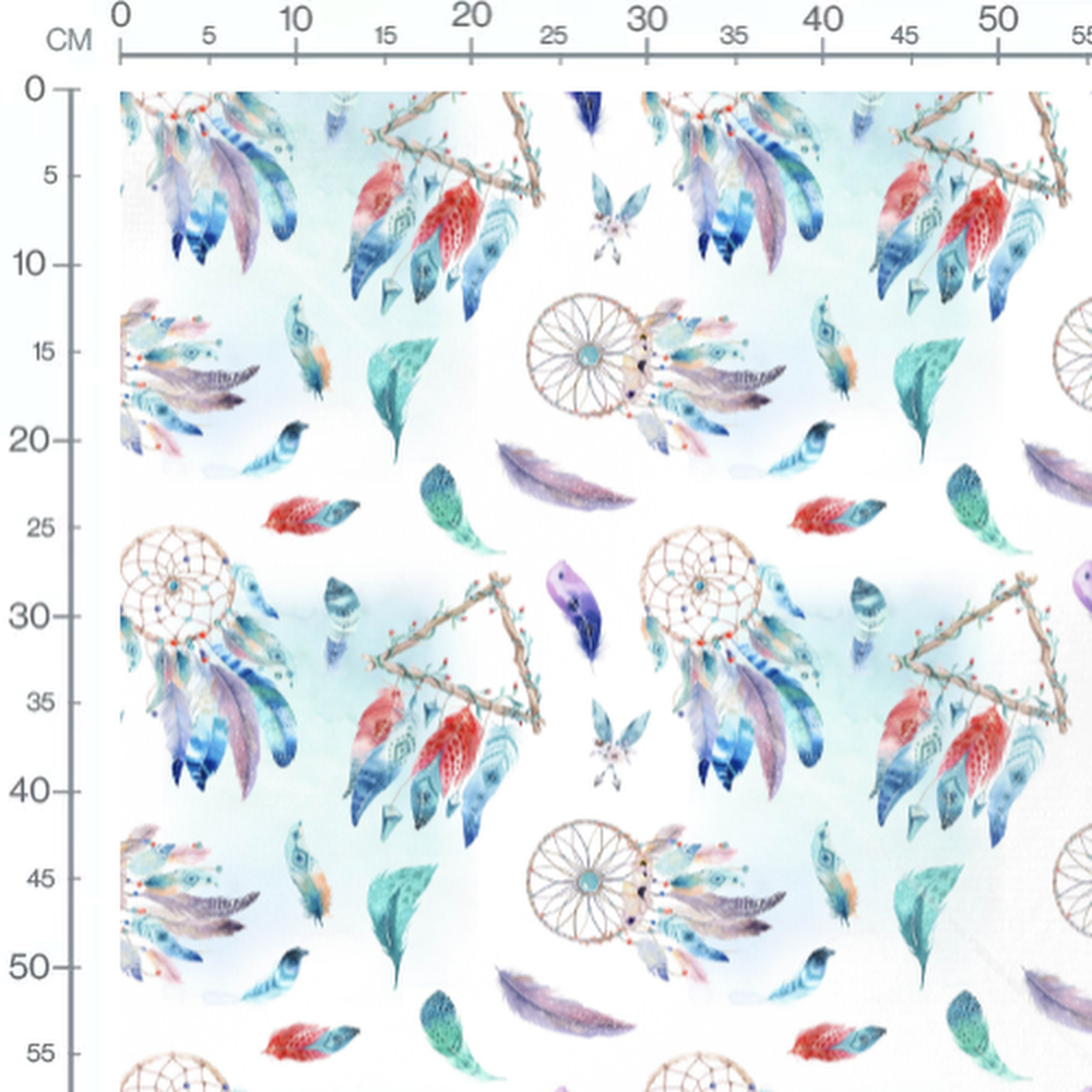 Tissu - Plumes colorées et attrape-rêves