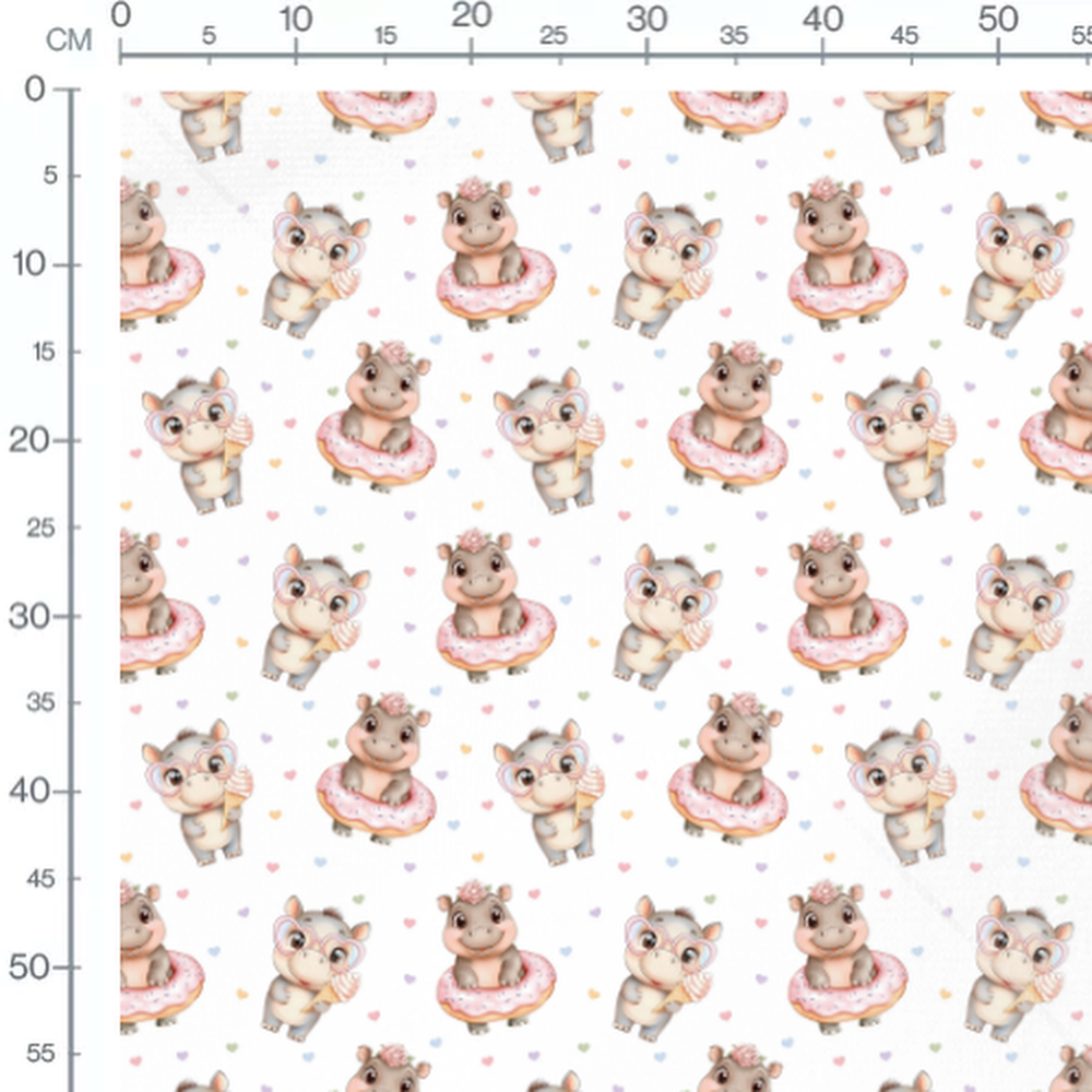 Tissu - Hippos avec donuts et lunettes