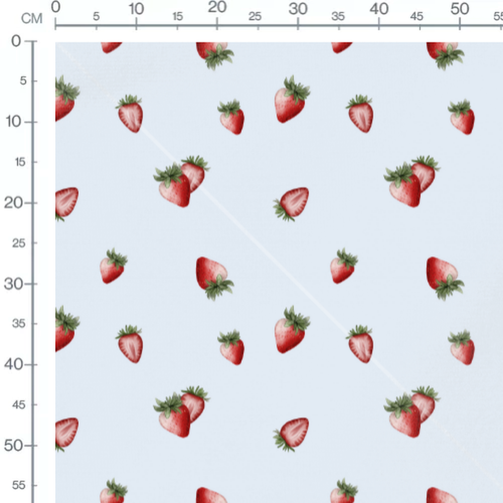 Tissu - Fraises sur fond bleu