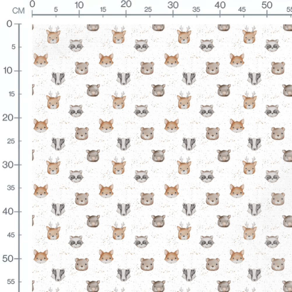 Tissu - Animaux mignons sur fond blanc
