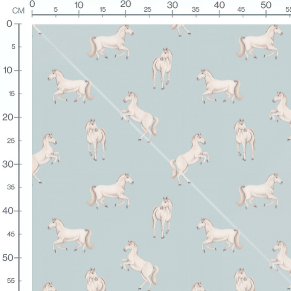 Tissu - Chevaux blancs sur bleu