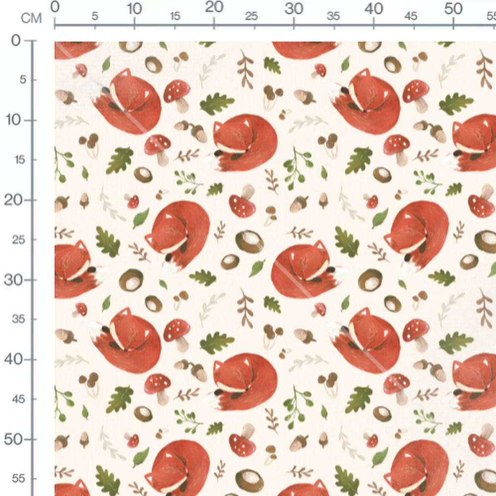 Tissu - Renards et champignons crème