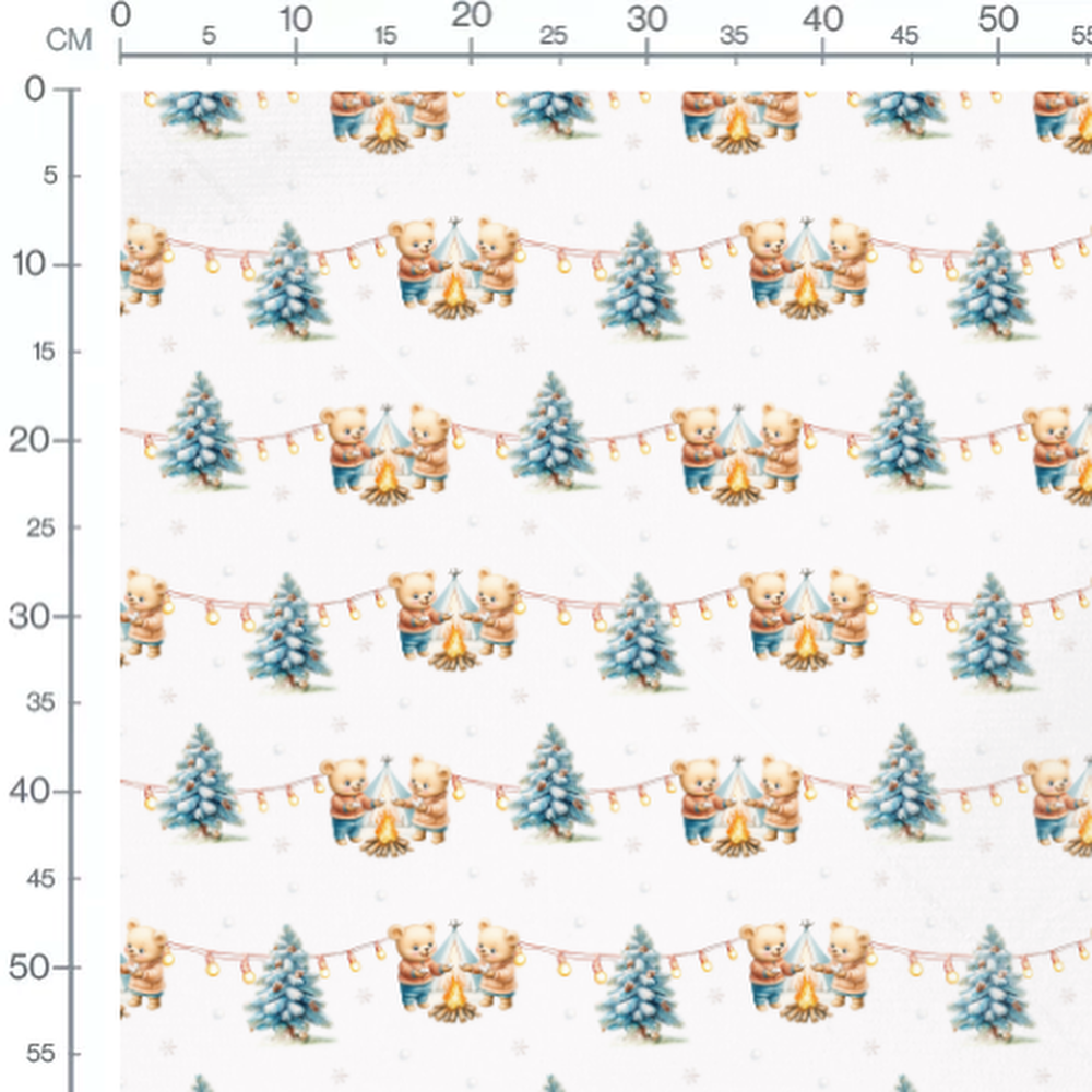 Tissu - Ours et sapins enneigés