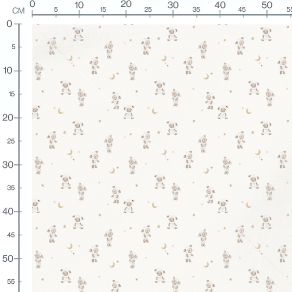 Tissu - Moutons et étoiles sur fond blanc