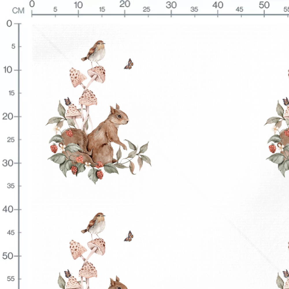 Tissu - Écureuil et champignons tachetés