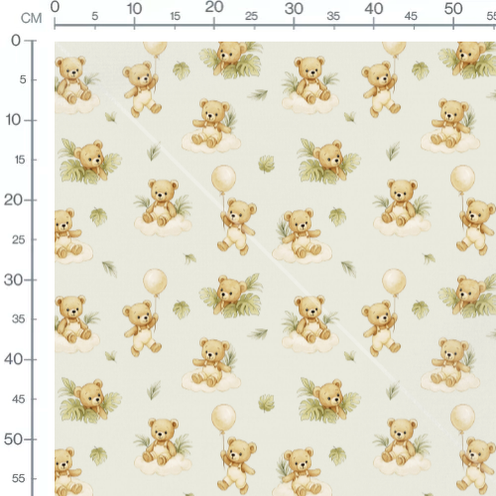 Tissu - Oursons sur nuages et feuilles