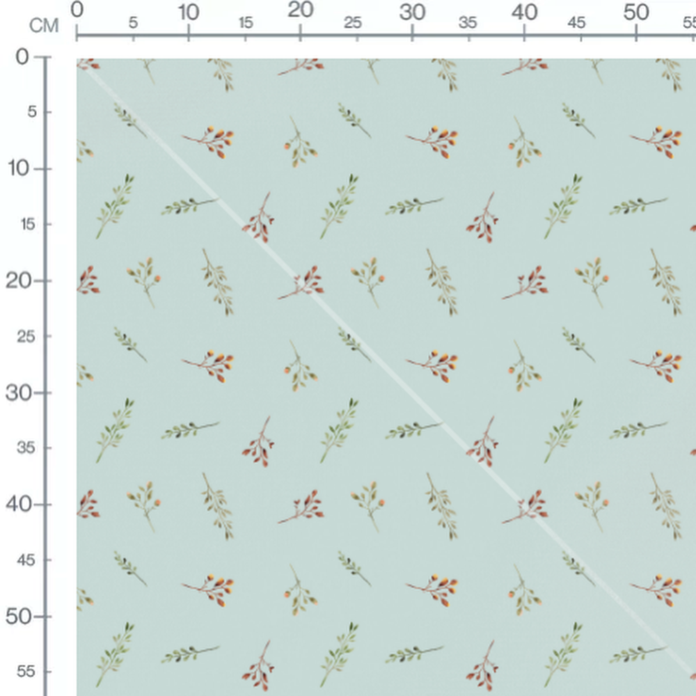 Tissu - Brindilles vertes et rouges