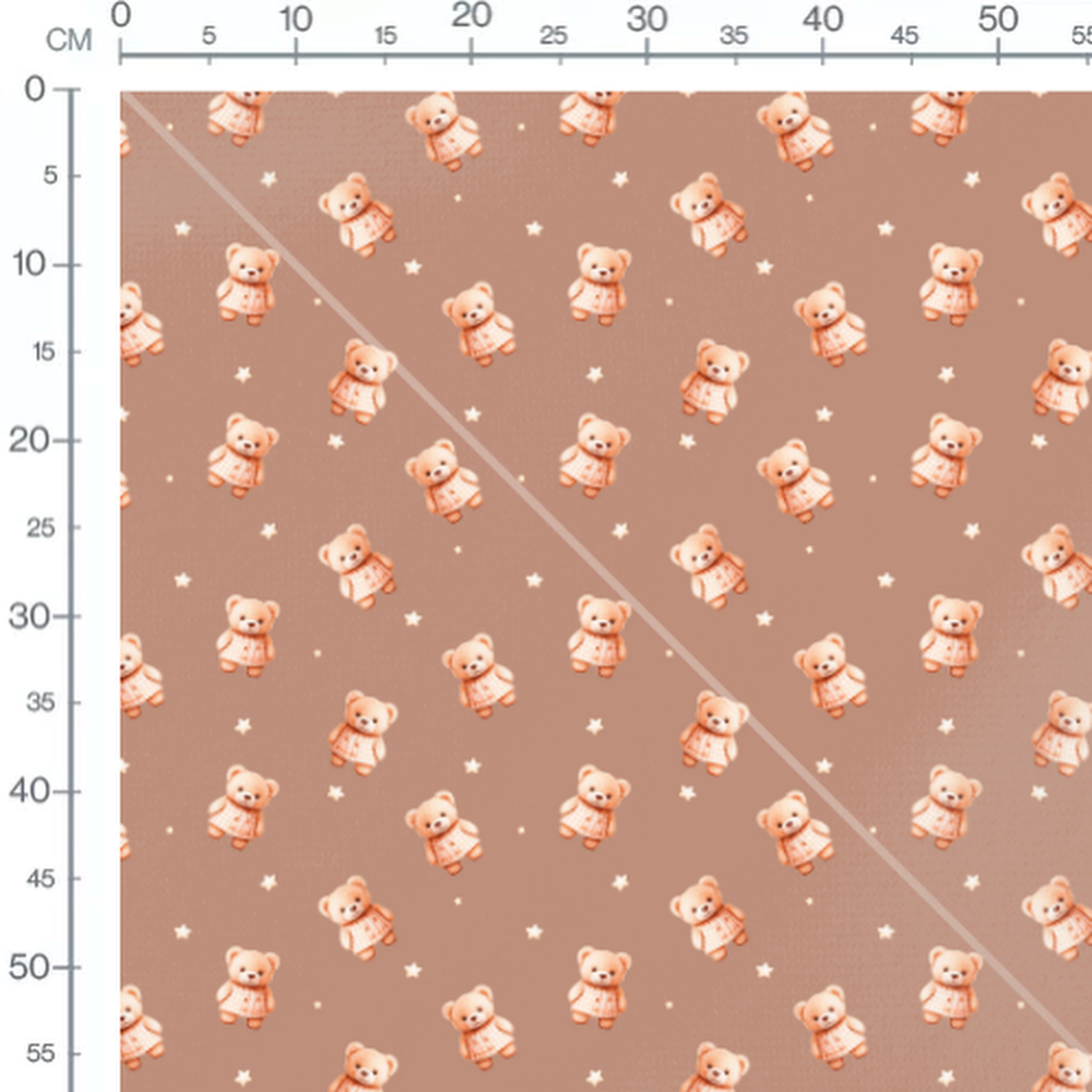 Tissu - Oursons et étoiles sur fond brun
