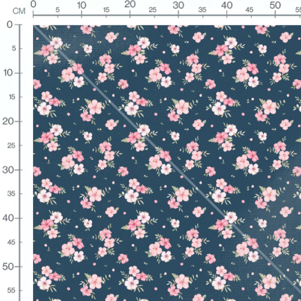Tissu - Fleurs roses et bourgeons verts