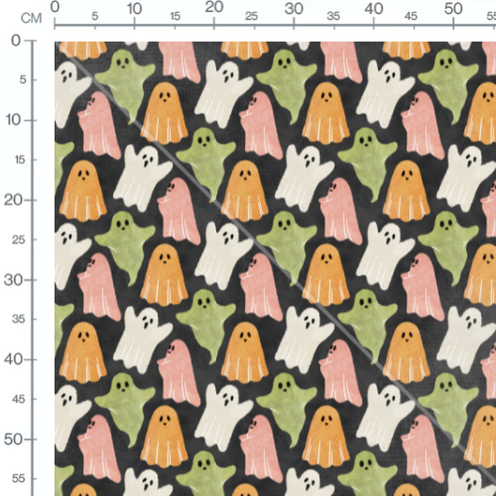 Tissu - Fantômes multicolores sur fond noir