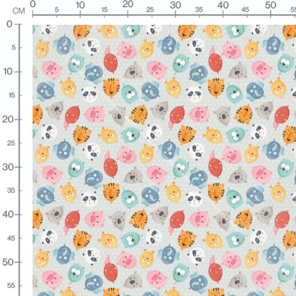 Tissu - Animaux ronds colorés