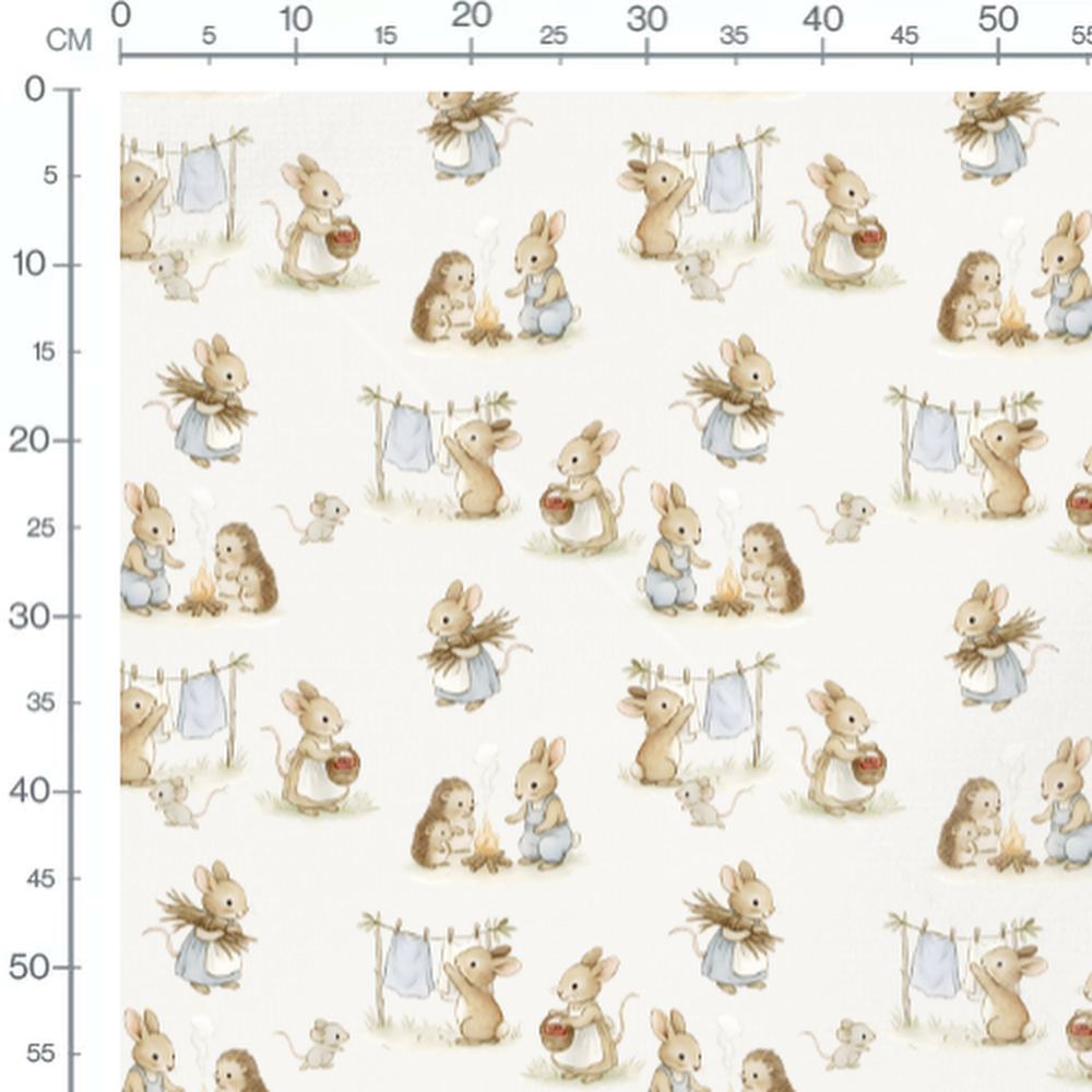 Tissu - Souris et hérissons au camp