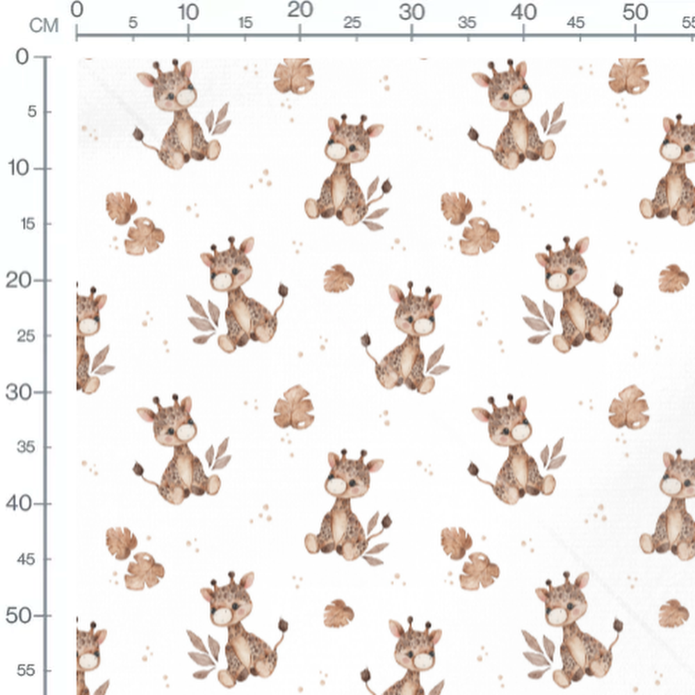 Tissu - Petites girafes et feuilles