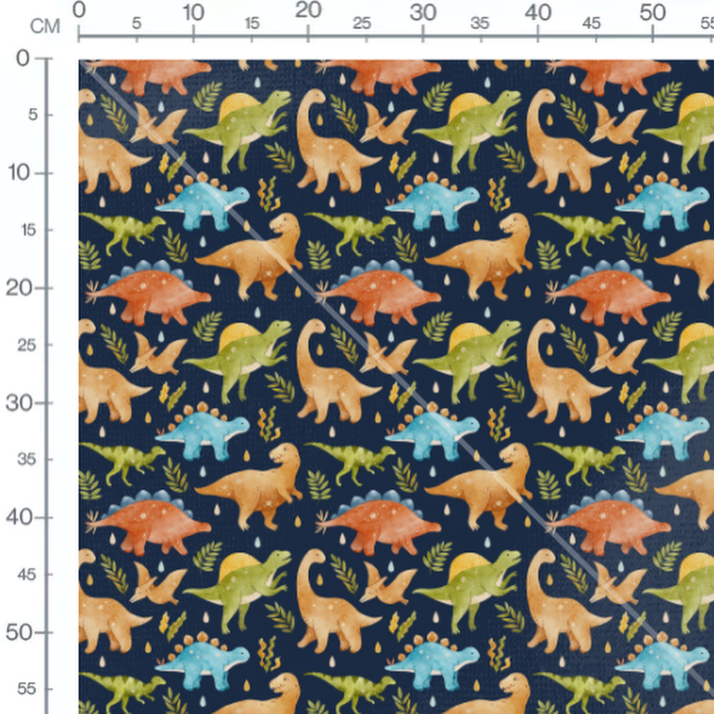 Tissu - Dinosaures colorés et étoiles 2