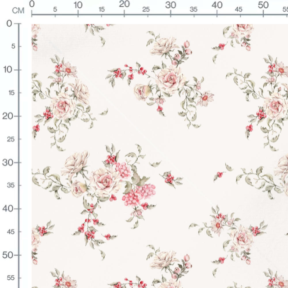 Tissu - Roses et feuillages verts