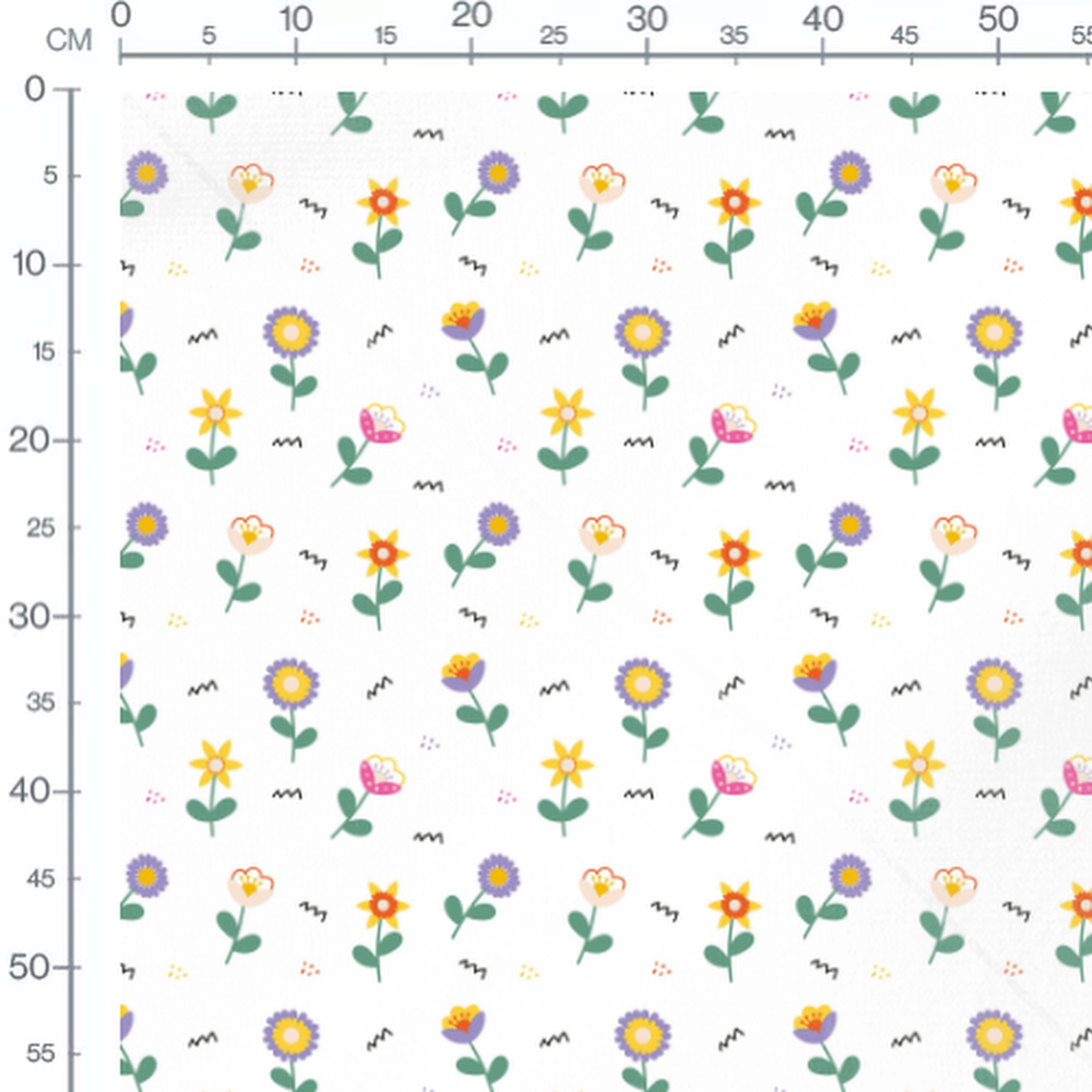 Tissu - Fleurs multicolores sur blanc
