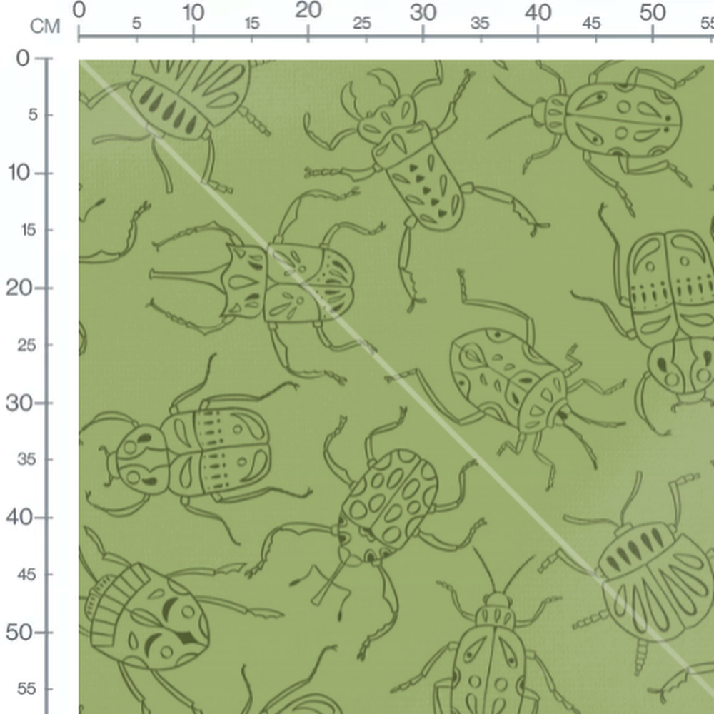 Tissu - Insectes verts dessinés