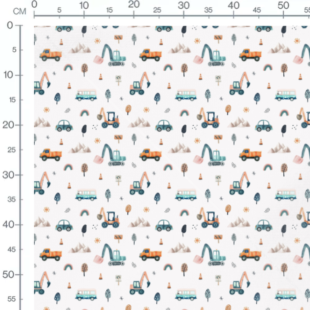 Tissu - Véhicules et arbres colorés