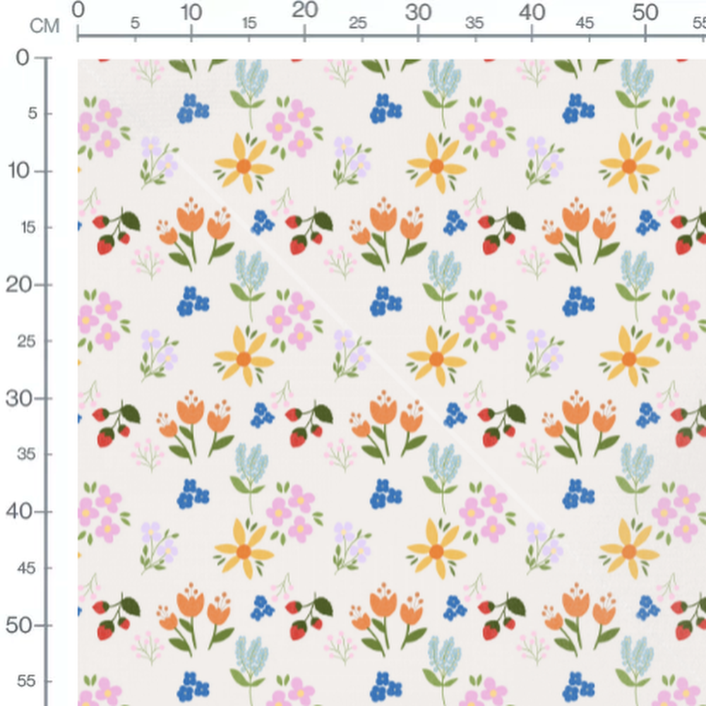 Tissu - Fleurs vives et baies rouges