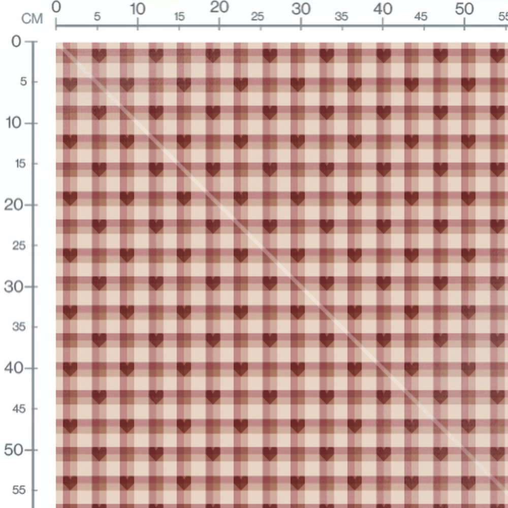 Tissu - Carreaux et cœurs rouges