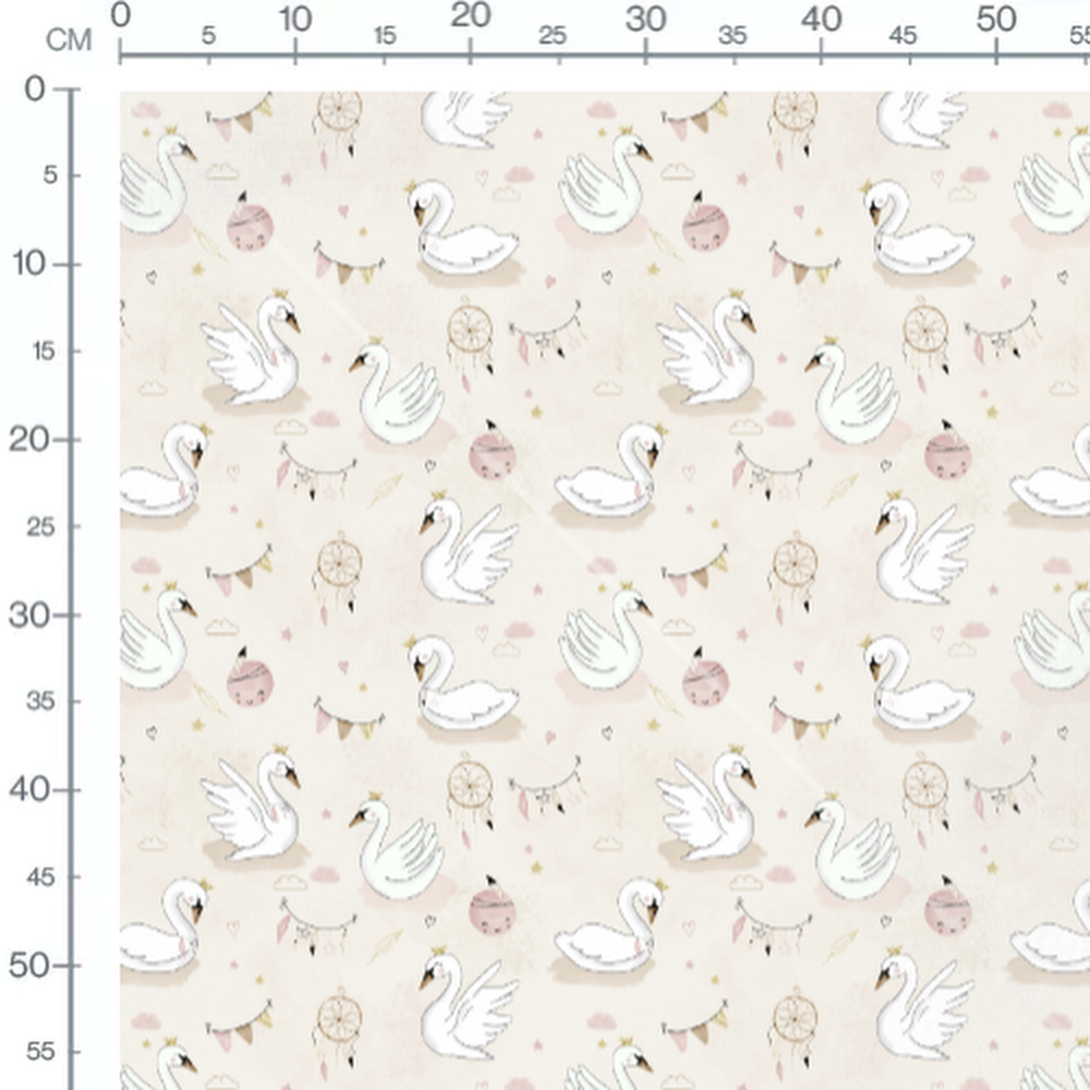 Tissu - Cygnes couronnés sur beige