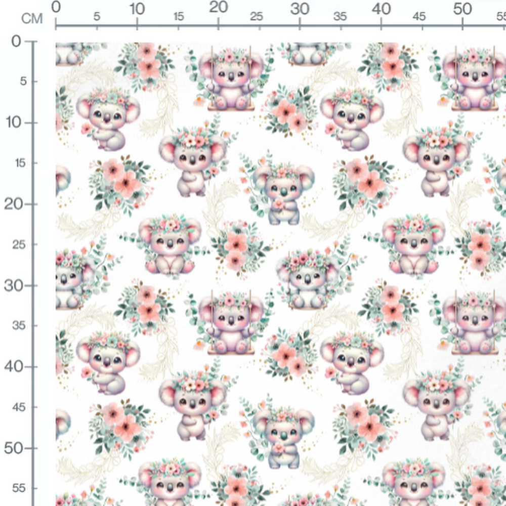 Tissu - Koalas et fleurs pastel