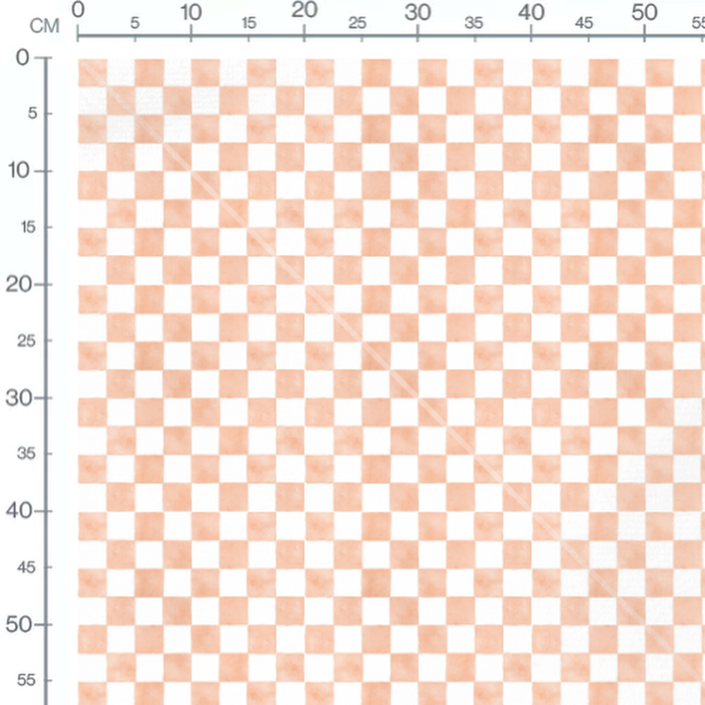 Tissu - Carreaux pêche et blanc