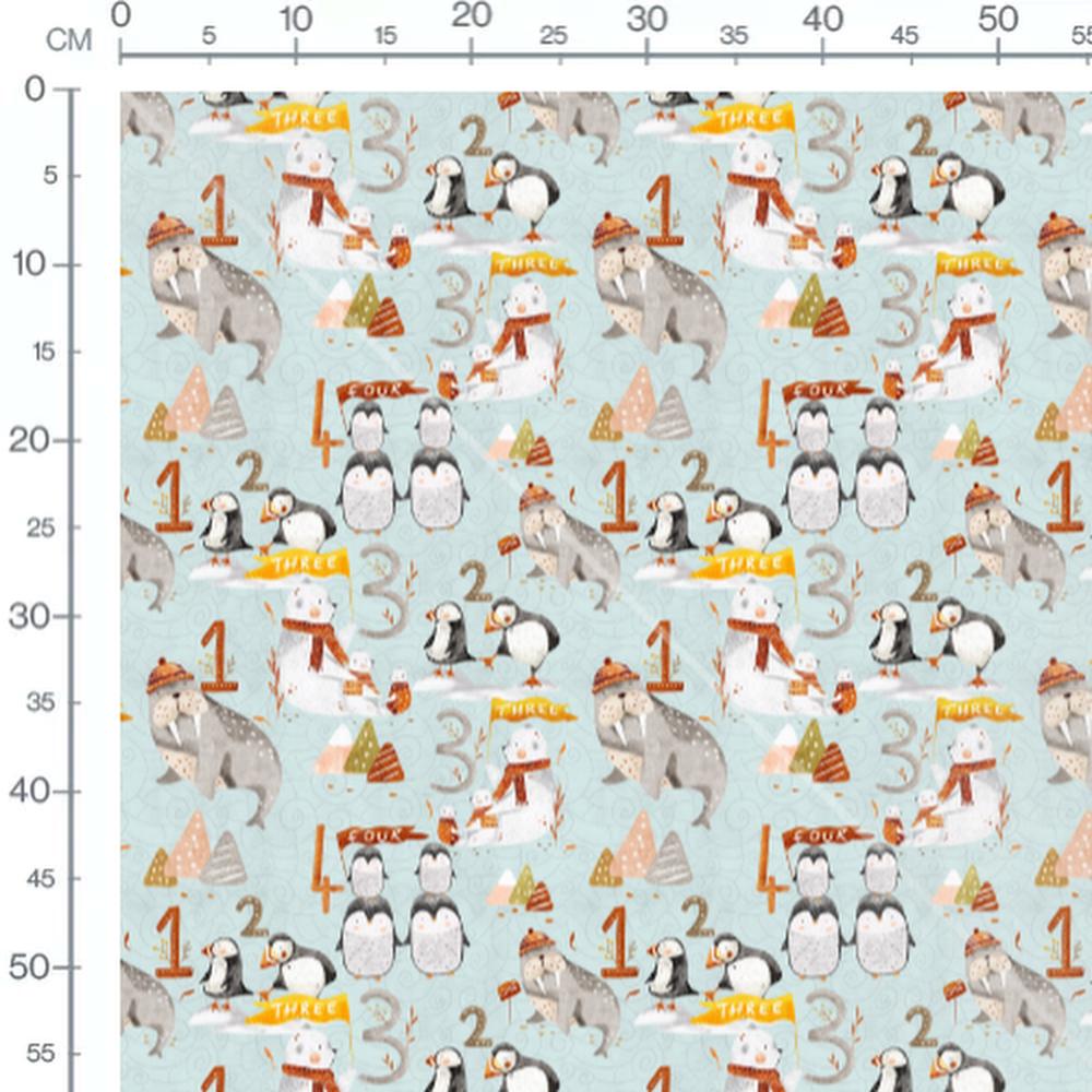 Tissu - Animaux polaires et chiffres