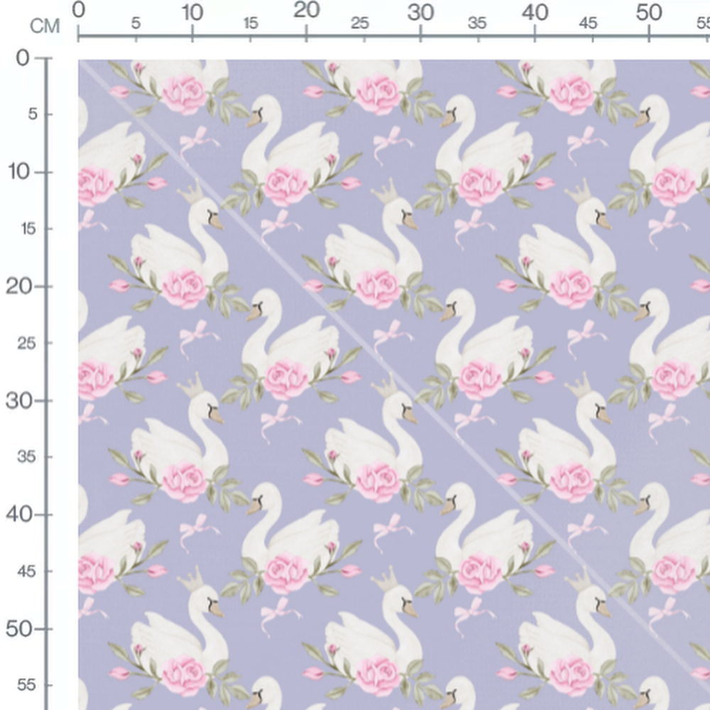 Tissu - Cygnes couronnés et roses