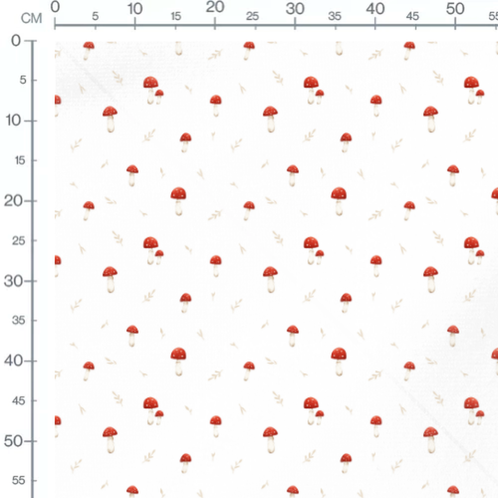 Tissu - Champignons rouges et feuilles