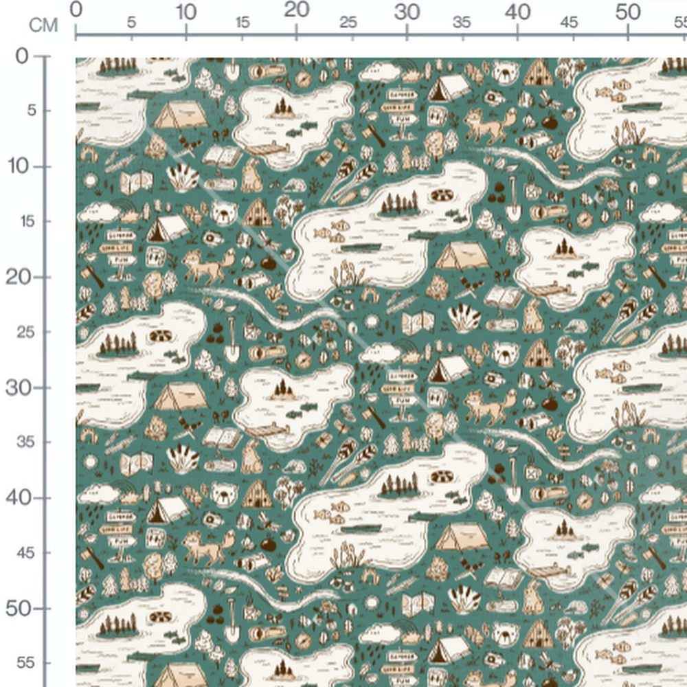 Tissu - Motifs de camping sur fond vert