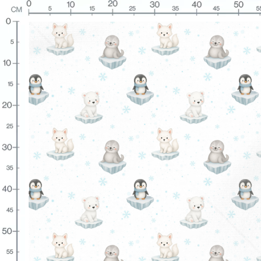 Tissu - Mignons animaux sur glace