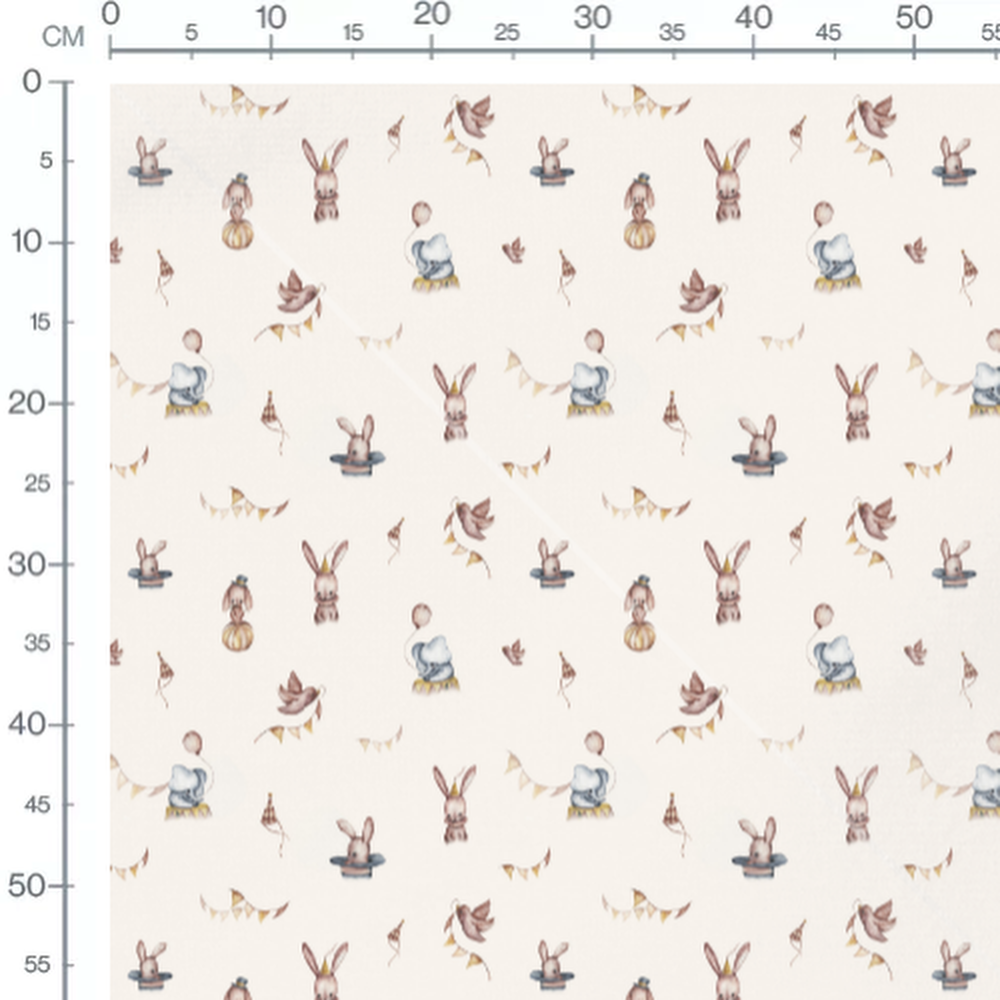 Tissu - Lapins et éléphants chapeaux