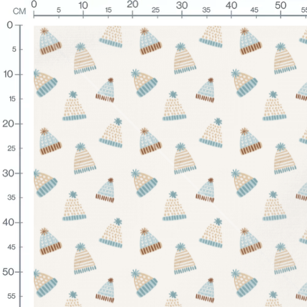 Tissu - Bonnets colorés sur fond clair