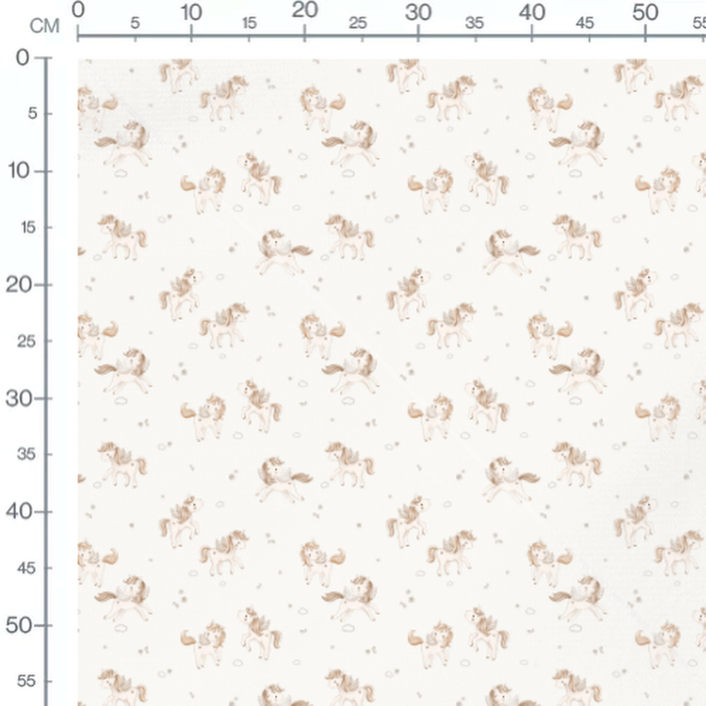 Tissu - Licornes ailées sur fond crème
