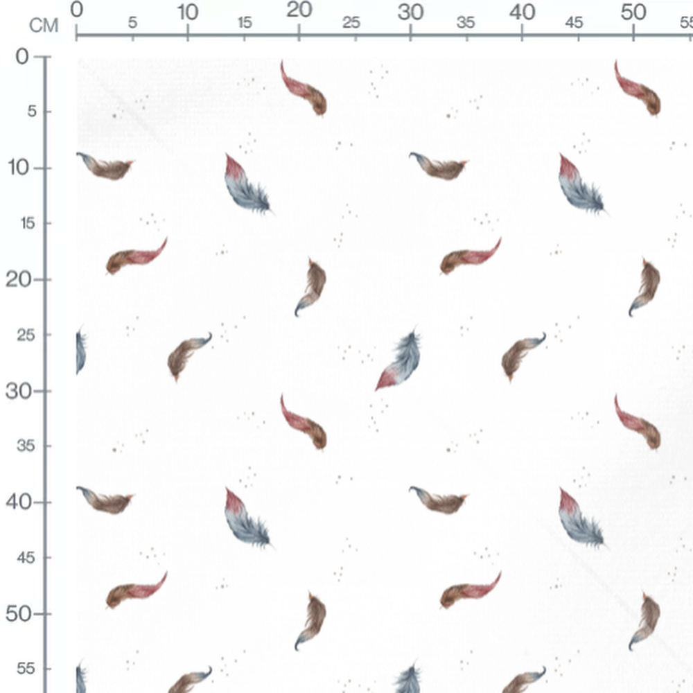 Tissu - Plumes colorées sur fond blanc