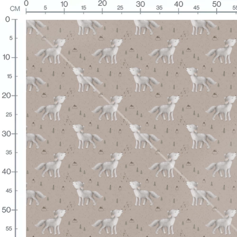 Tissu - Loups chantants sur fond beige