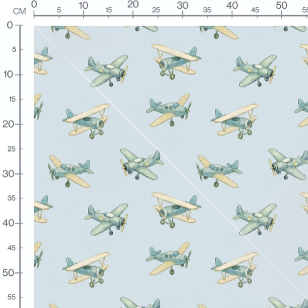 Tissu - Avions bleus sur fond bleu