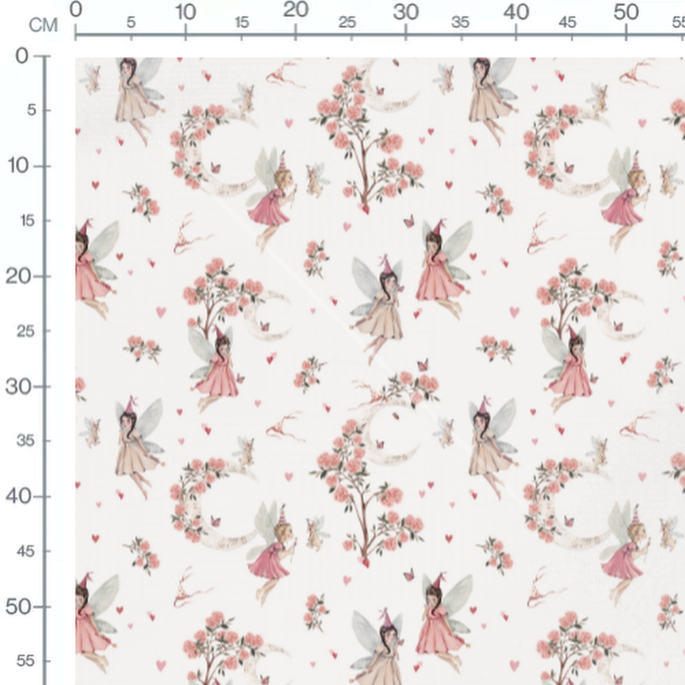 Tissu - Fées blanches et cœurs rouges