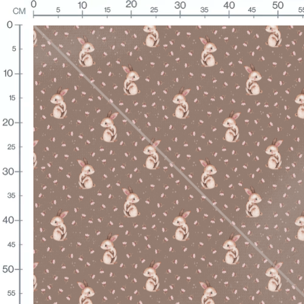 Tissu - Lapins beige et fleurs roses