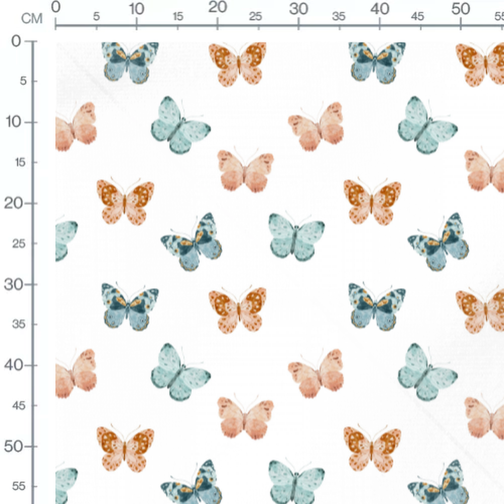 Tissu - Papillons bleus et oranges