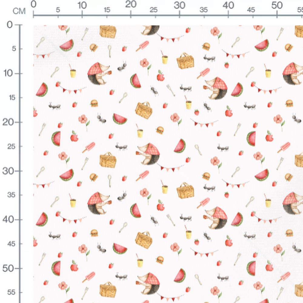 Tissu - Hérissons et pique-nique coloré