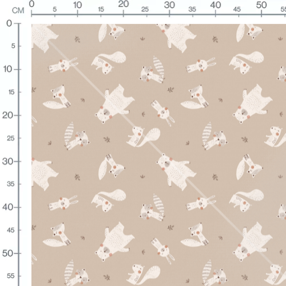 Tissu - Animaux beige et blanc