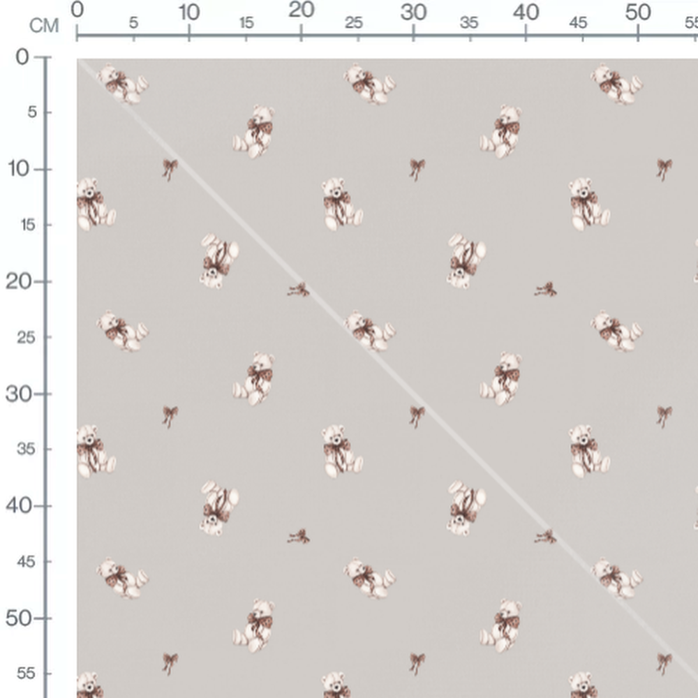 Tissu - Oursons blancs nœuds marron gris