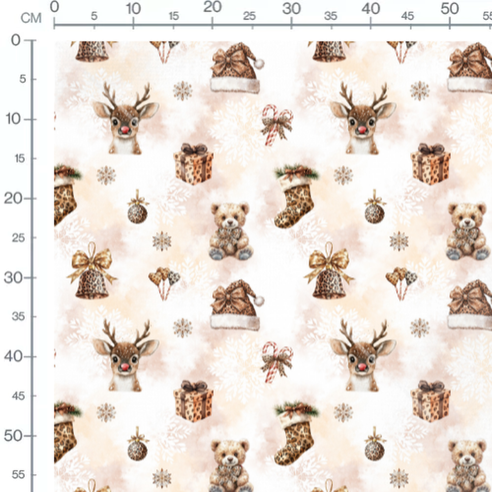 Tissu - Rennes et ours de Noël