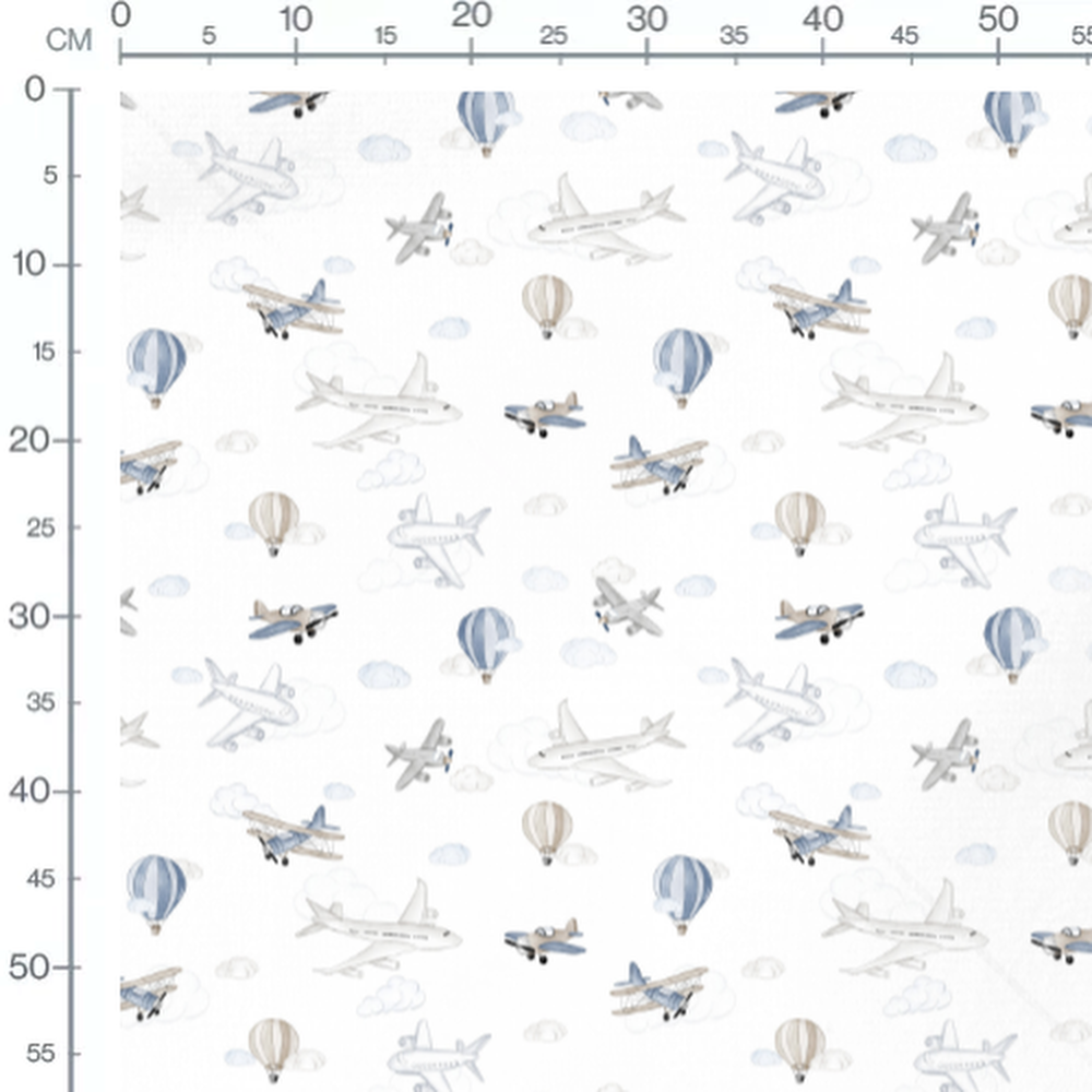 Tissu - Avions et montgolfières bleus