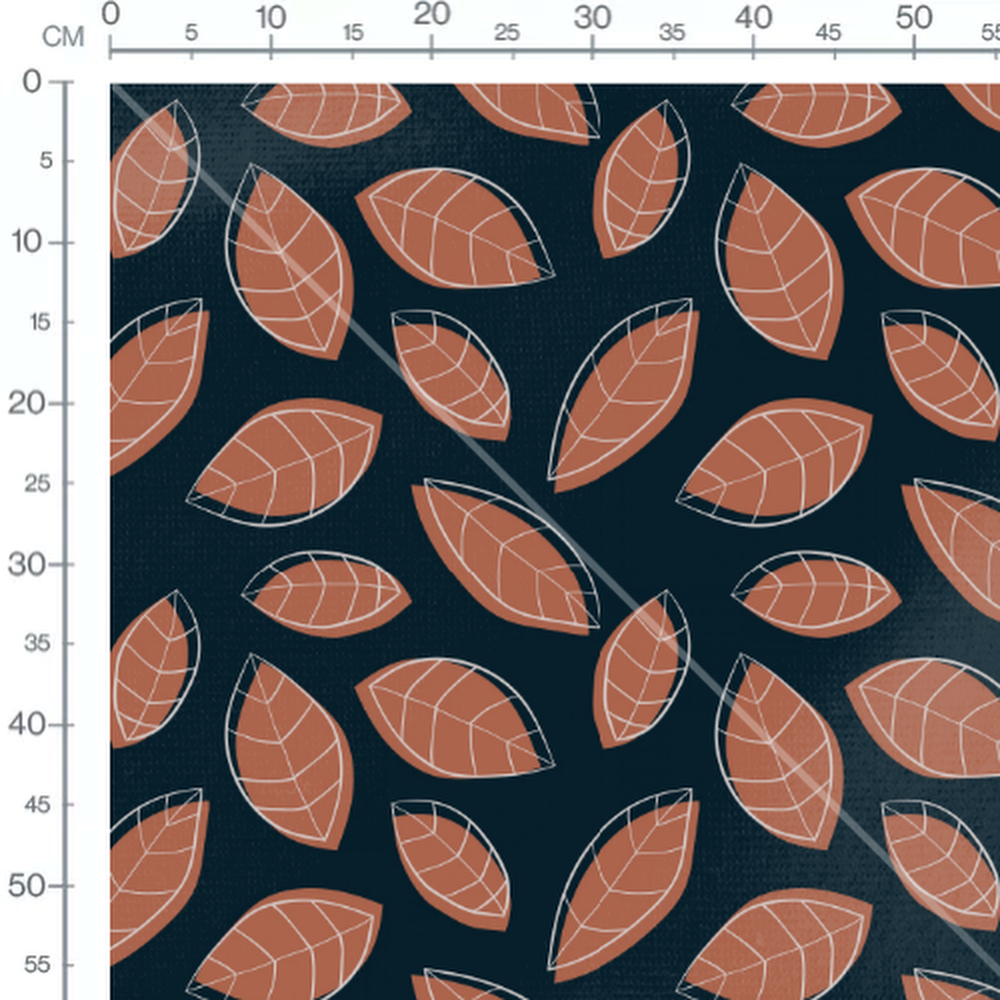 Tissu - Feuilles marron sur fond noir