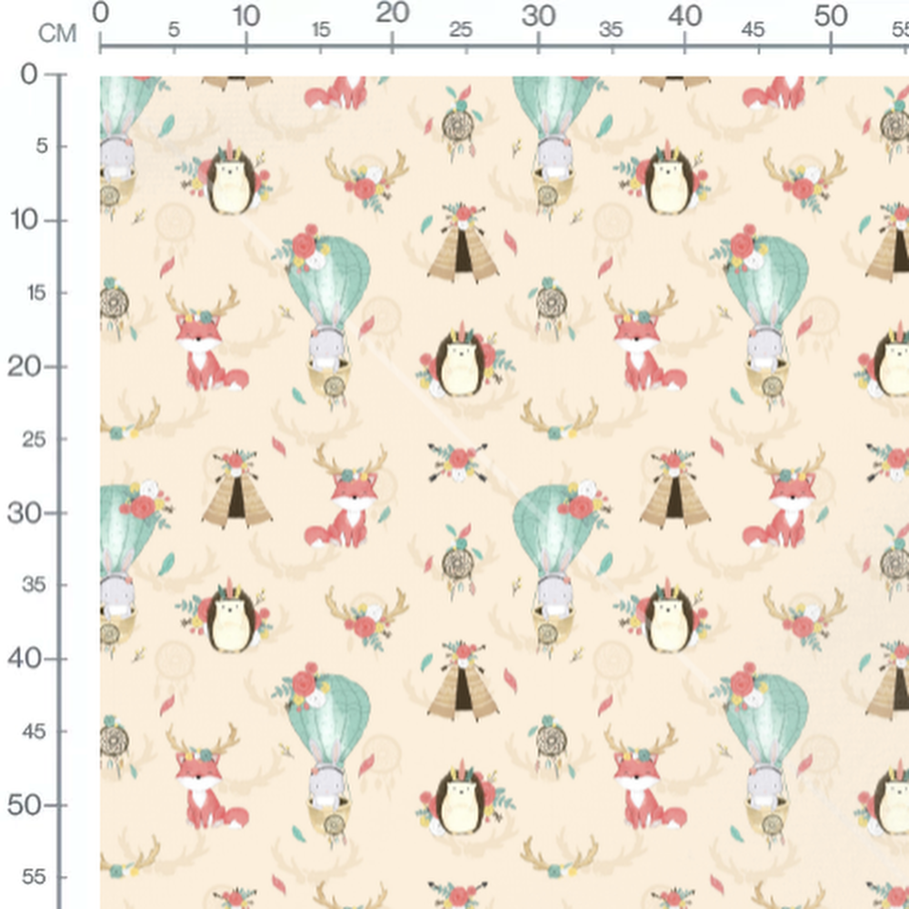 Tissu - Renards et hiboux en montgolfières